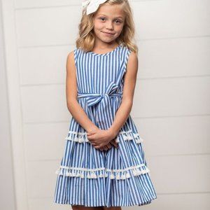 Blue & White Stripe Tiered Sleeveless Dress - Girls - NWT